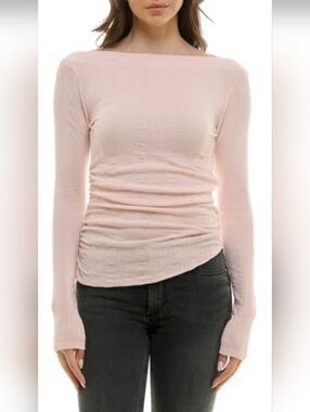 Urban Socal boat neck top softly textured knit top Heavenly Pink Medium New